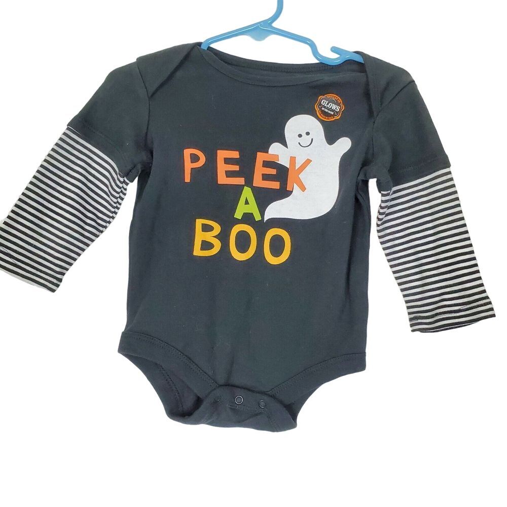 Baby Unisex Halloween Peek-A-Boo‎ Ghost Bodysuit 3-6M Glow in Dark GUC